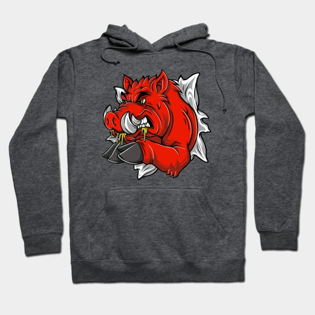 Red pig Hoodie by DMD Art Studio